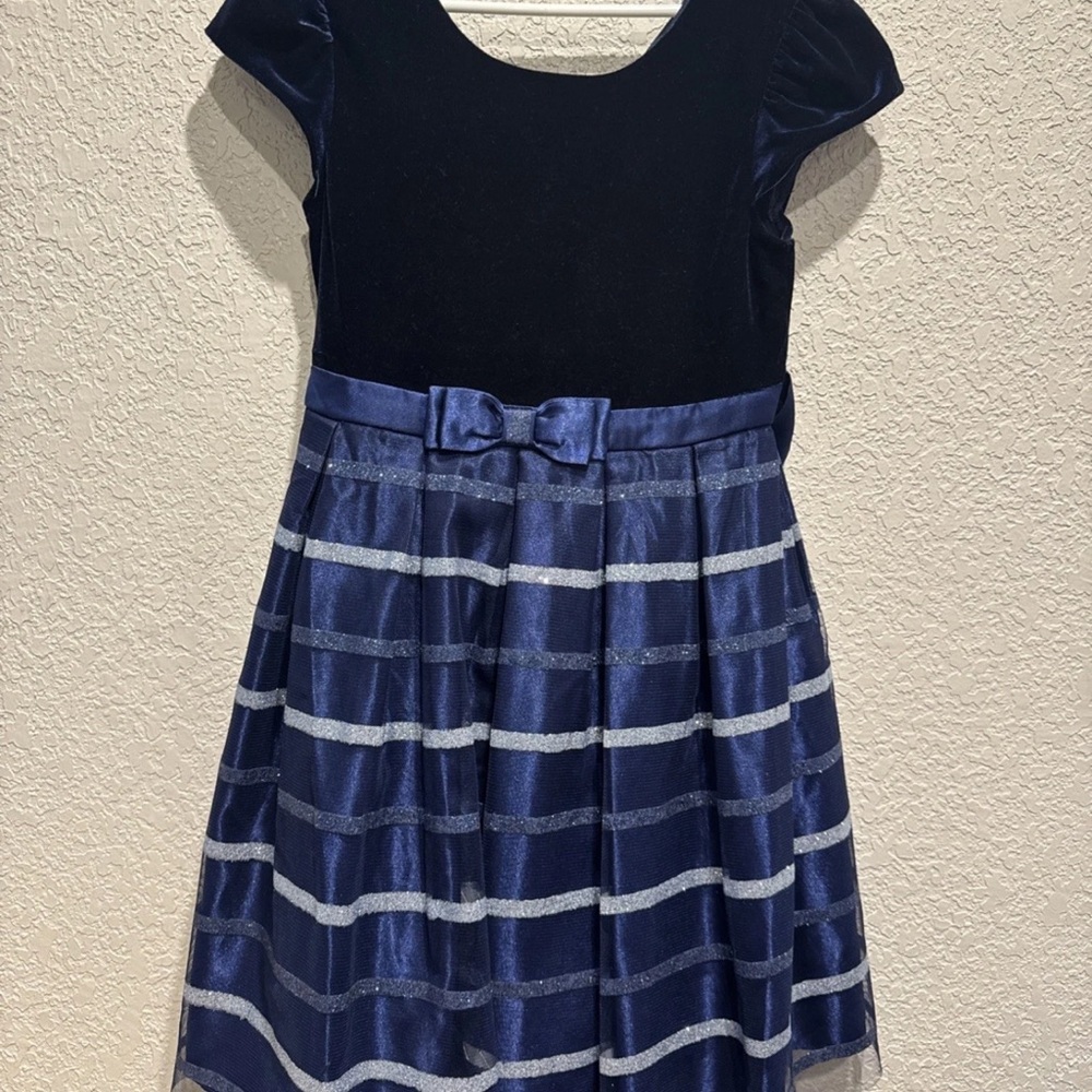 Jona Michelle Elegant Navy and Silver Striped Dress